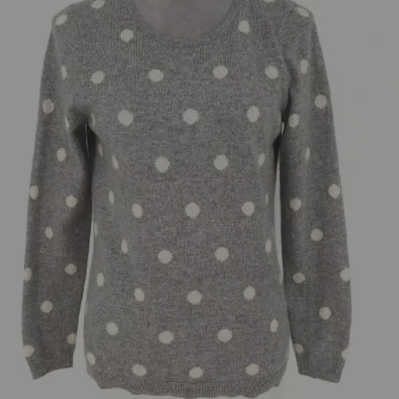 Talbots~Gray Polka Dot Sweater 100 % Pure Cashmere Size SP - Picture 2 of 6